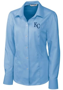 Cutter and Buck Kansas City Royals Womens Epic Easy Care Nailshead Long Sleeve Light Blue Dress ..