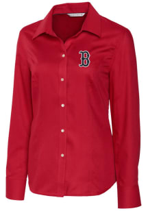 Cutter and Buck Boston Red Sox Womens Epic Easy Care Nailshead Long Sleeve Red Dress Shirt