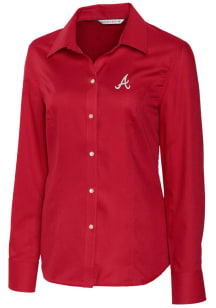 Cutter and Buck Atlanta Braves Womens Epic Easy Care Nailshead Long Sleeve Red Dress Shirt