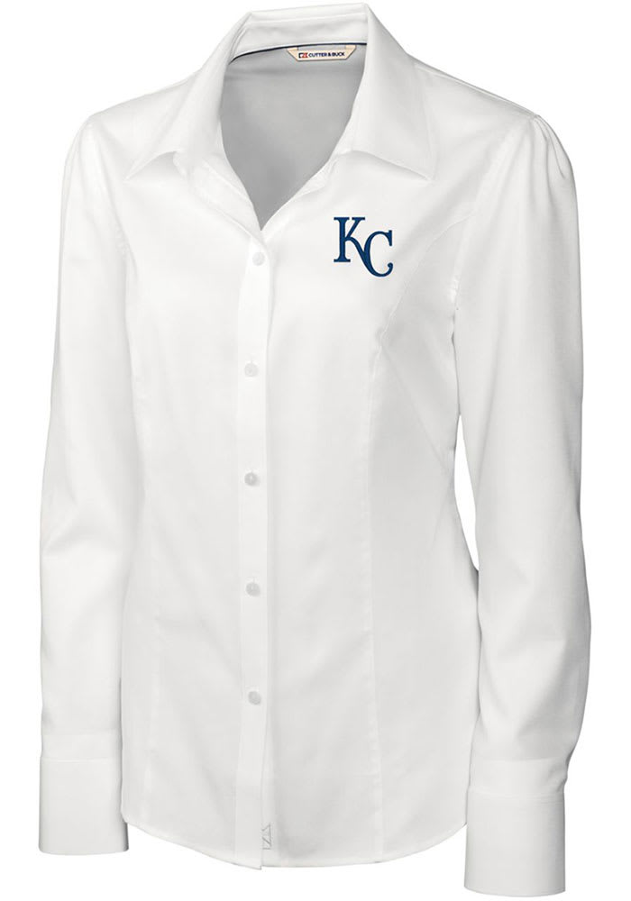 Kansas City Royals Cutter & Buck Versatech Pinstripe Stretch Womens Long Sleeve Dress Shirt