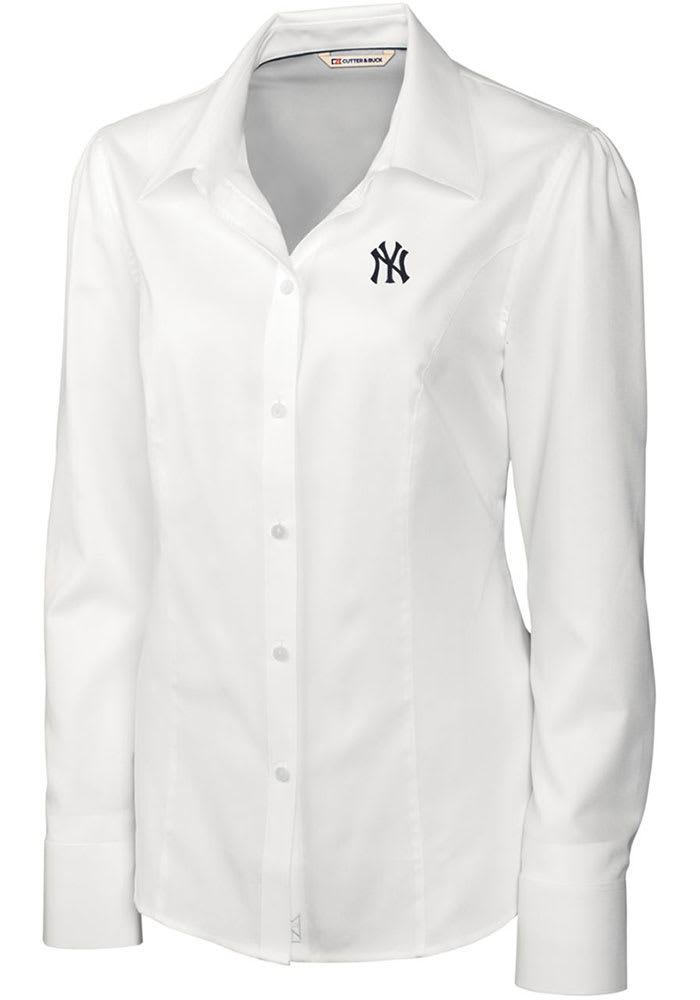 New York Yankees Cutter & Buck Short Sleeve Stretch Oxford Button