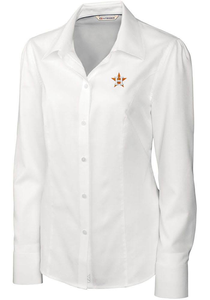 Houston Astros Cutter & Buck Versatech Pinstripe Stretch Womens Long Sleeve Dress Shirt