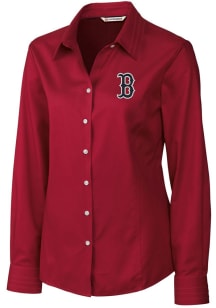 Cutter and Buck Boston Red Sox Womens Epic Easy Care Fine Twill Long Sleeve Red Dress Shirt