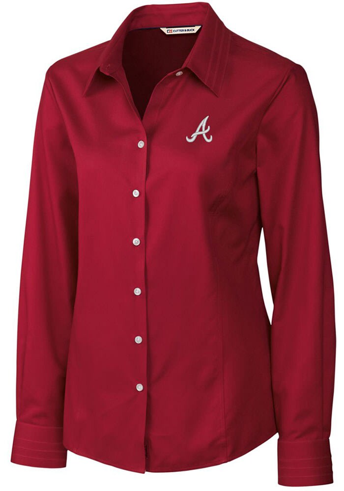 Atlanta Braves Cutter & Buck Versatech Pinstripe Stretch Womens Long Sleeve Dress Shirt