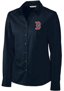 Cutter and Buck Boston Red Sox Womens Epic Easy Care Fine Twill Long Sleeve Navy Blue Dress Shir..