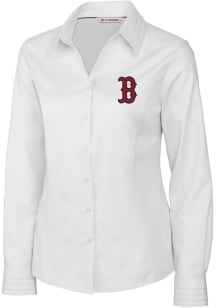 Cutter and Buck Boston Red Sox Womens Epic Easy Care Fine Twill Long Sleeve White Dress Shirt