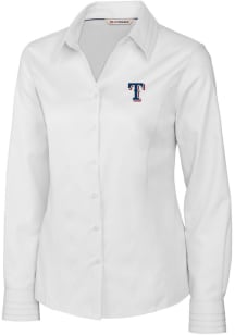 Cutter and Buck Texas Rangers Womens Epic Easy Care Fine Twill Long Sleeve White Dress Shirt
