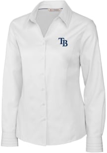 Cutter and Buck Tampa Bay Rays Womens Epic Easy Care Fine Twill Long Sleeve White Dress Shirt