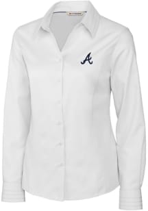 Cutter and Buck Atlanta Braves Womens Epic Easy Care Fine Twill Long Sleeve White Dress Shirt