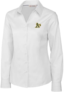 Cutter and Buck Oakland Athletics Womens Epic Easy Care Fine Twill Long Sleeve White Dress Shirt