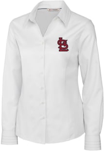 Cutter and Buck St Louis Cardinals Womens Epic Easy Care Fine Twill Long Sleeve White Dress Shir..