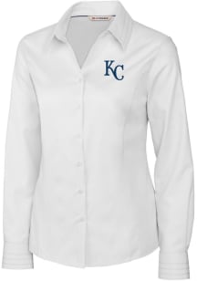 Cutter and Buck Kansas City Royals Womens Epic Easy Care Fine Twill Long Sleeve White Dress Shir..