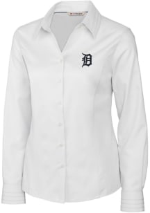 Cutter and Buck Detroit Tigers Womens Epic Easy Care Fine Twill Long Sleeve White Dress Shirt