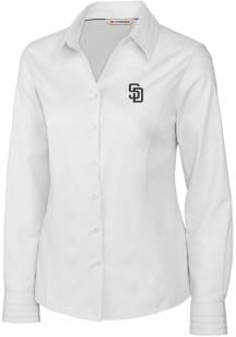 Cutter and Buck San Diego Padres Womens Epic Easy Care Fine Twill Long Sleeve White Dress Shirt