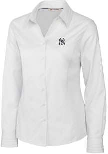Cutter and Buck New York Yankees Womens Epic Easy Care Fine Twill Long Sleeve White Dress Shirt