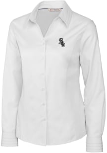 Cutter and Buck Chicago White Sox Womens Epic Easy Care Fine Twill Long Sleeve White Dress Shirt