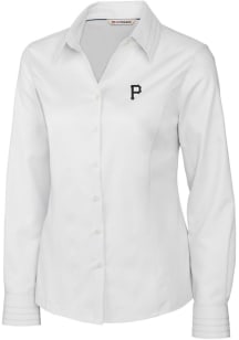 Cutter and Buck Pittsburgh Pirates Womens Epic Easy Care Fine Twill Long Sleeve White Dress Shir..