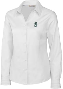 Cutter and Buck Seattle Mariners Womens Epic Easy Care Fine Twill Long Sleeve White Dress Shirt