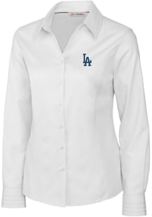 Cutter and Buck Los Angeles Dodgers Womens Epic Easy Care Fine Twill Long Sleeve White Dress Shi..