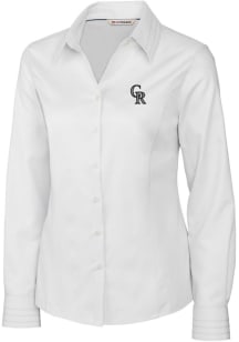 Cutter and Buck Colorado Rockies Womens Epic Easy Care Fine Twill Long Sleeve White Dress Shirt