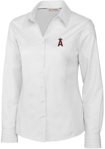 Cutter and Buck Los Angeles Angels Womens Epic Easy Care Fine Twill Long Sleeve White Dress Shir..