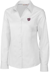 Cutter and Buck Washington Nationals Womens Epic Easy Care Fine Twill Long Sleeve White Dress Sh..