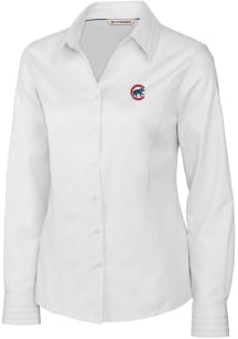 Cutter and Buck Chicago Cubs Womens Epic Easy Care Fine Twill Long Sleeve White Dress Shirt