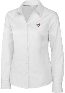 Cutter and Buck Toronto Blue Jays Womens Epic Easy Care Fine Twill Long Sleeve White Dress Shirt