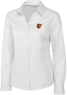 Cutter and Buck Baltimore Orioles Womens Epic Easy Care Fine Twill Long Sleeve White Dress Shirt
