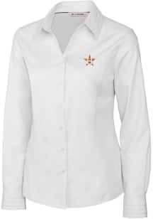 Cutter and Buck Houston Astros Womens Epic Easy Care Fine Twill Long Sleeve White Dress Shirt