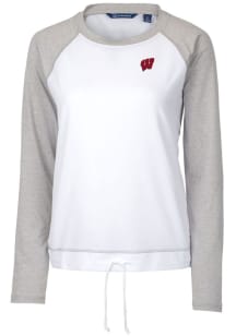 Cutter and Buck Wisconsin Badgers Womens White Response Lightweight Long Sleeve Pullover