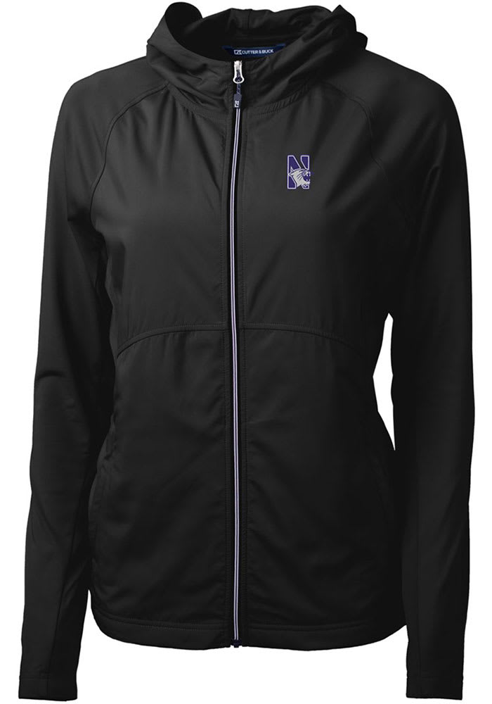 Cutter and Buck Northwestern Wildcats Womens Black Adapt Eco Long Sleeve Full Zip Jacket