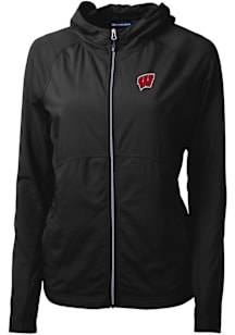 Womens Wisconsin Badgers Black Cutter and Buck Adapt Eco Light Weight Jacket