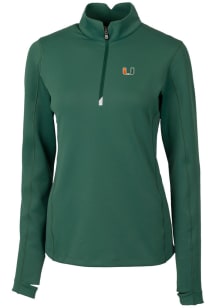 Cutter and Buck Miami Hurricanes Womens Green Traverse 1/4 Zip Pullover