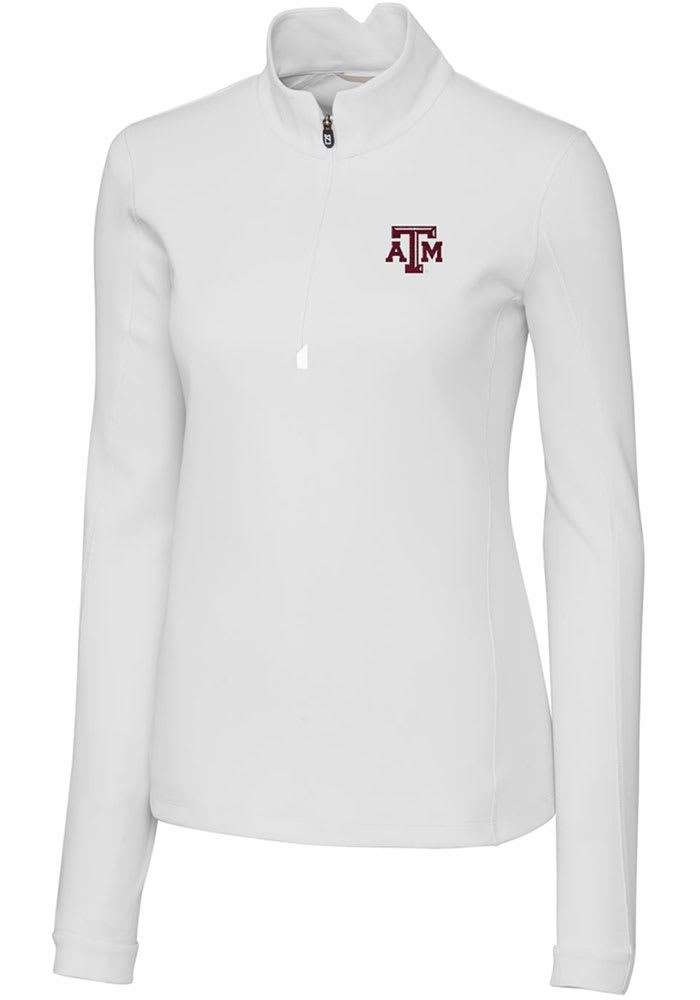 Texas A&M Aggies Cutter and Buck Womens White Traverse Long Sleeve 1/4
