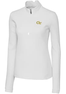 Cutter and Buck GA Tech Yellow Jackets Womens White Traverse 1/4 Zip Pullover