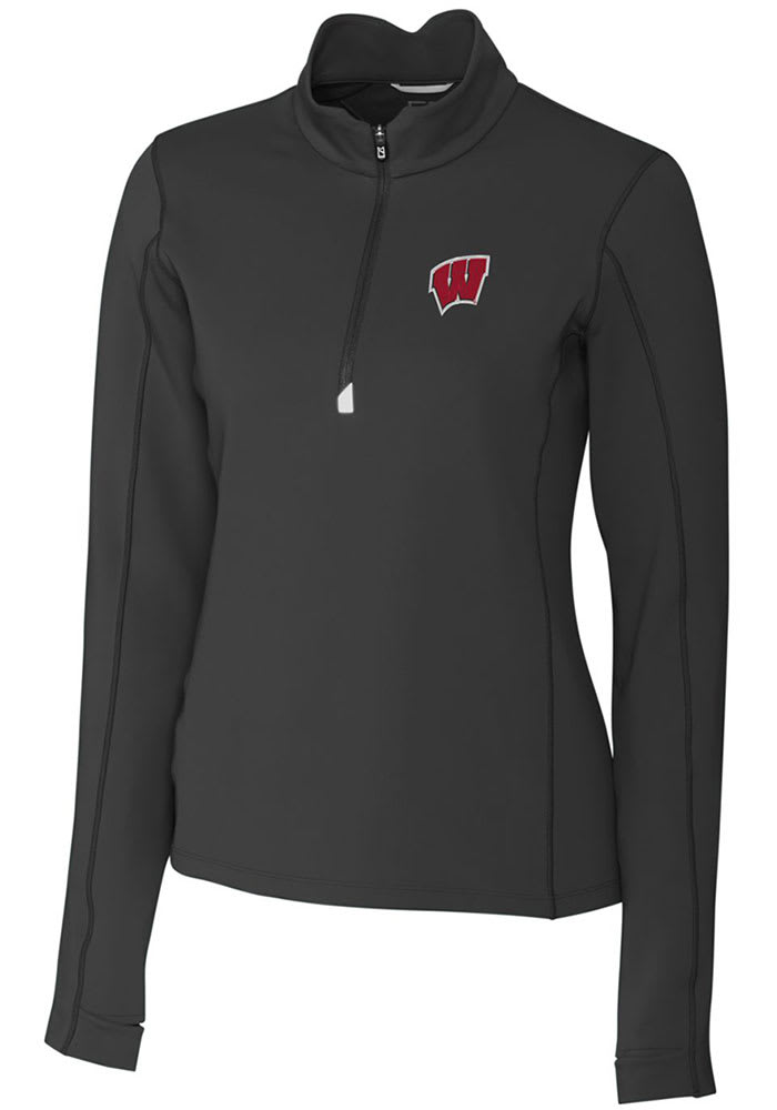 Cutter and Buck Wisconsin Badgers Womens Black Traverse 1/4 Zip Pullover