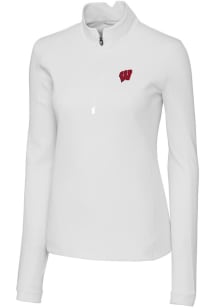 Cutter and Buck Wisconsin Badgers Womens White Traverse 1/4 Zip Pullover
