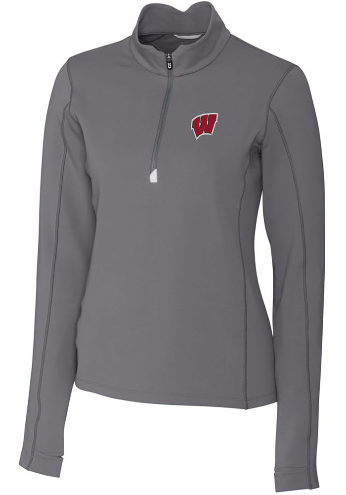 Cutter and Buck Wisconsin Badgers Womens Grey Traverse 1/4 Zip Pullover