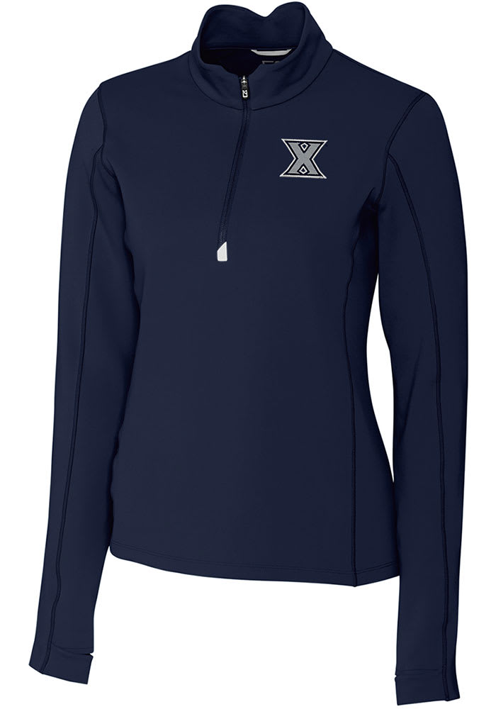 Cutter and Buck Xavier Musketeers Womens Navy Blue Traverse 1/4 Zip Pullover