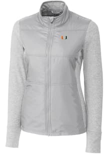 Cutter and Buck Miami Hurricanes Womens Grey Stealth Hybrid Quilted Medium Weight Jacket