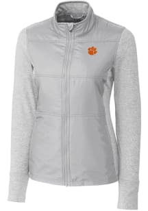 Cutter and Buck Clemson Tigers Womens Grey Stealth Hybrid Quilted Medium Weight Jacket