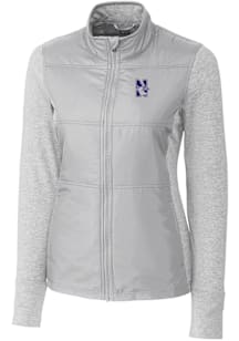 Cutter and Buck Northwestern Wildcats Womens Grey Stealth Hybrid Quilted Medium Weight Jacket