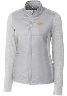 Cutter and Buck GA Tech Yellow Jackets Womens Grey Stealth Hybrid Quilted Medium Weight Jacket
