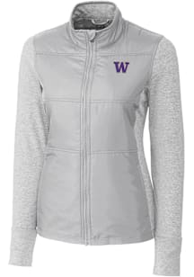Womens Washington Huskies Grey Cutter and Buck Stealth Hybrid Quilted Medium Weight Jacket