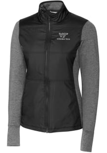 Cutter and Buck Virginia Tech Hokies Womens Black Stealth Hybrid Quilted Medium Weight Jacket