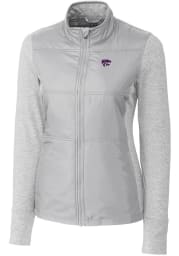 Cutter and Buck K-State Wildcats Womens Grey Stealth Hybrid Quilted Light Weight Jacket