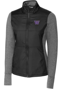Cutter and Buck Washington Huskies Womens Black Stealth Hybrid Quilted Medium Weight Jacket