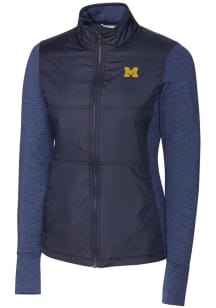 Cutter and Buck Michigan Wolverines Womens Navy Blue Stealth Hybrid Quilted Medium Weight Jacket