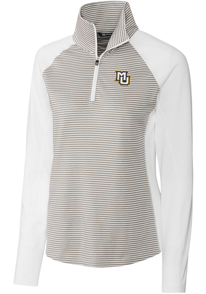 Cutter and Buck Marquette Golden Eagles Womens White Forge Tonal Stripe Long Sleeve Pullover